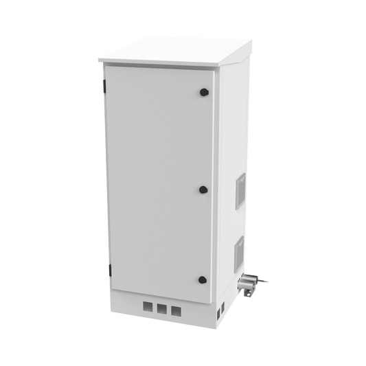 Gabinete de Piso para Exterior con Ventiladores y Termostato con Rack de 19" de 16 U + Espacio para Baterías, Se envía el Gabinete Armado.