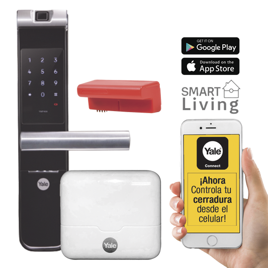 Kit Cerradura con manija YMF40A y HUB, Apertura por, Código, Biometría y apertura por SMARTPHONE, Para puertas de 35 a 90 mm de espesor