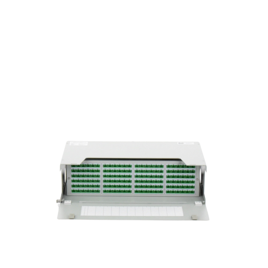 Distribuidor de Fibra Óptica para 144 empalmes, con 144 acopladores SC/APC y 144 pigtails SC/APC, 19", 3 UR