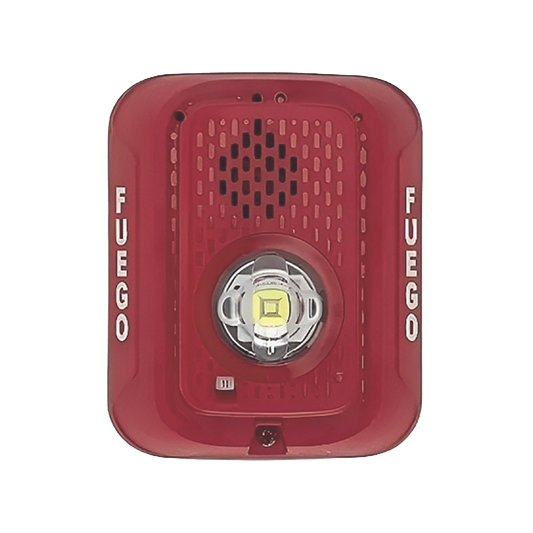 Sirena con Lampara LED Estroboscópica / 2 hilos / Montaje en Pared / Color Rojo / Configuración Estroboscópica Seleccionable