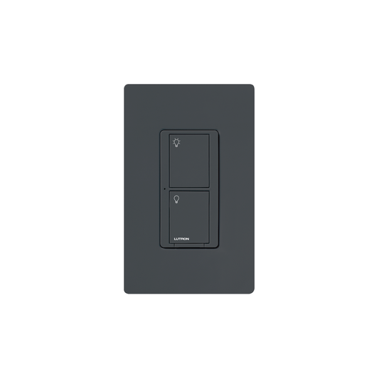Interruptor de pared inalámbrico on/off de 2 botones, 5 A para LED/CFL, voltaje dual 120/277 V sin cable neutro, compatible con control Pico y sensores Radio Powr Savr