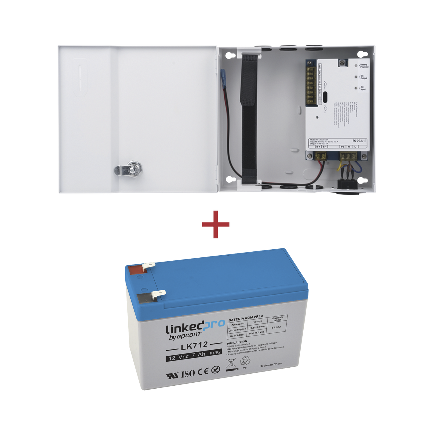 Kit / Fuente regulada de 11 - 15 V @ 5A / Capacidad de respaldo / Modelo PL12DC5ABK + Batería incluida LK712