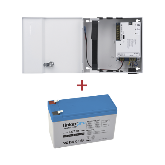 Kit / Fuente regulada de 11 - 15 V @ 5A / Capacidad de respaldo / Modelo PL12DC5ABK + Batería incluida LK712