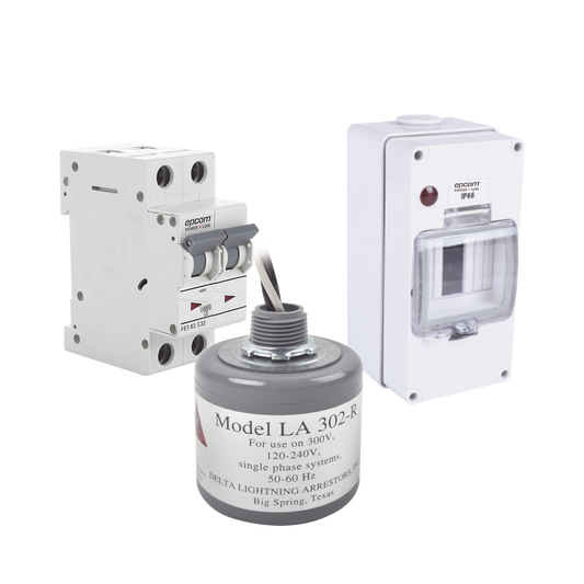 Kit de Centro de Carga Para Corriente Alterna, Breaker de hasta 400 Vca de 20 A con Supresor de Picos Transitorios.