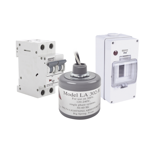 Kit de Centro de Carga Para Corriente Alterna, Breaker de hasta 400 Vca de 32 A con Supresor de Picos Transitorios.