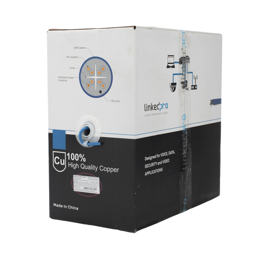 Bobina de cable U/UTP Cat6A de 305 mts, Color Azul, CMR, soporta 10G-BaseT para transmisión de frecuencias de hasta 500MHz, UL