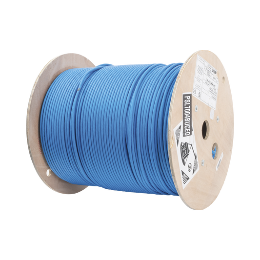 Bobina de Cable Blindado S/FTP de 4 Pares, Cat7, Inmune a Ruido e Interferencias, LSZH (Bajo Humo, Cero Halógenos), Color Azul, Bobina de 500 Metros (1640 Pies)