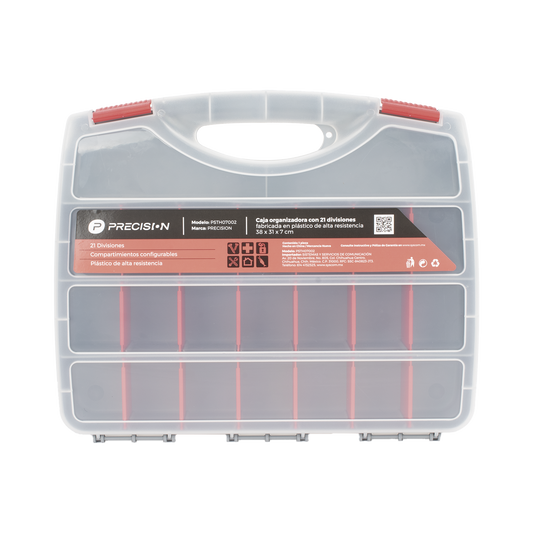 Caja Organizadora con 21 Divisiones Fabricada en Plástico de Alta Resistencia de 38x31x7 cm.
