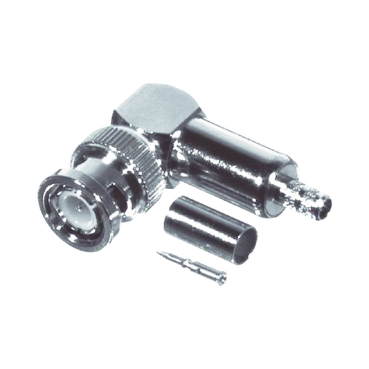 Conector BNC Macho en Ángulo Recto, Anillo Plegable / RG-58/U, RG-142/U, Niquel /Oro /Teflón.