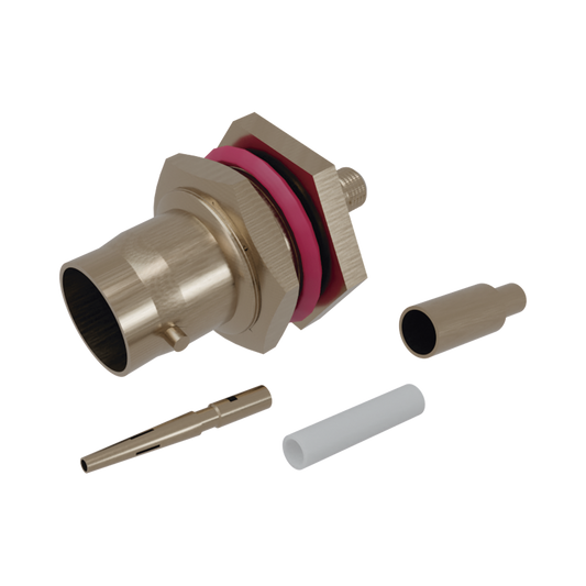 Conector BNC Hembra/ Chasis en D-Plano de Anillo Corto/ RG-174, RG-316, Níquel/Oro/Teflón.â??