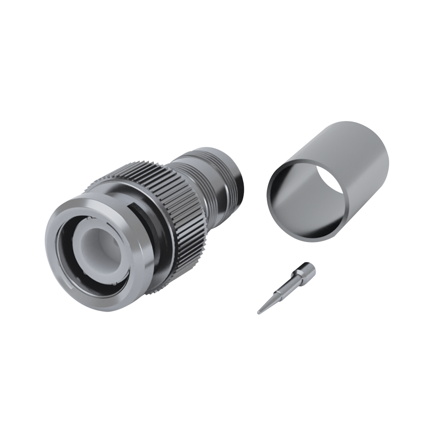 Conector BNC Macho (75 Ohm No Reales), Anillo Plegable para RG-59/U/62, Níquel/ Níquel/ Delrin.