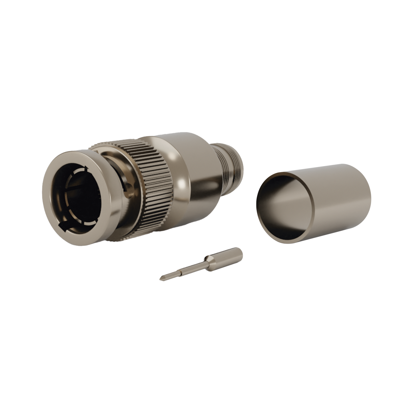 Conector BNC Macho en 75 Ohm, Anillo Plegable para Cable RG-11/U Grupo R1, Níquel/ Oro/ Teflón.