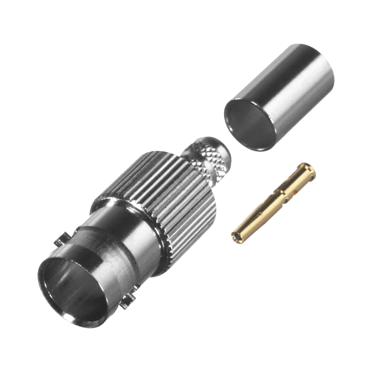 Conector BNC Hembra de Anillo Plegable para Cable RG-179/U, PIN Soldable, Grupo S, Níquel/ Oro/ Teflón.
