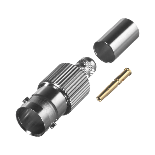 Conector BNC Hembra de Anillo Plegable para Cable RG-179/U, PIN Soldable, Grupo S, Níquel/ Oro/ Teflón.
