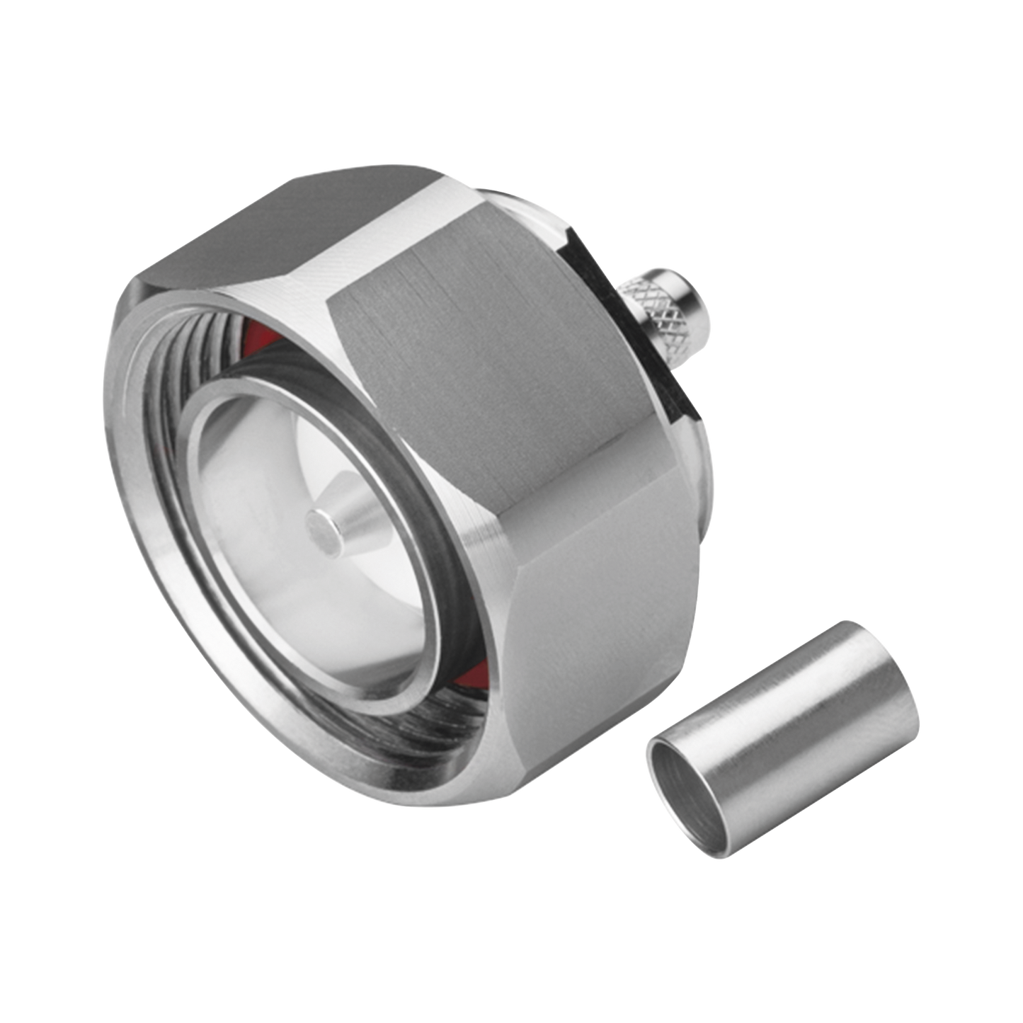 Conector DIN 7-16 Macho de Pin Cautivo, Anillo Plegable para Cable RG-8/X, LMR-240, Bronce Blanco/ Plata/ Teflón.â??