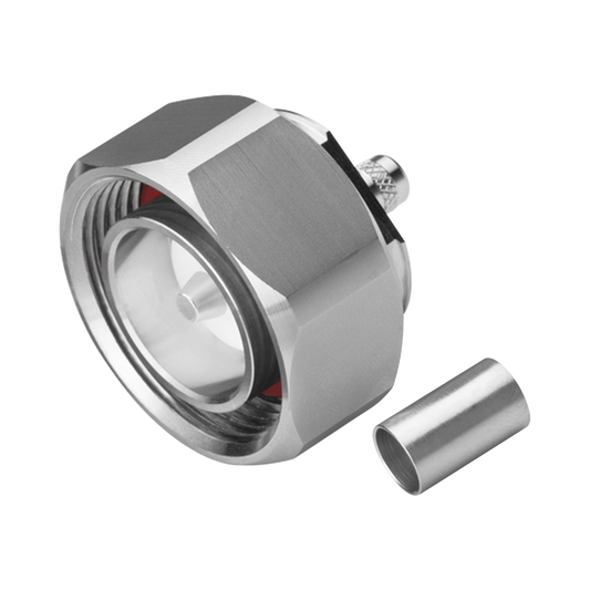 Conector DIN 7-16 Macho de Pin Cautivo, Anillo Plegable para Cable RG-8/X, LMR-240, Bronce Blanco/ Plata/ Teflón.â??