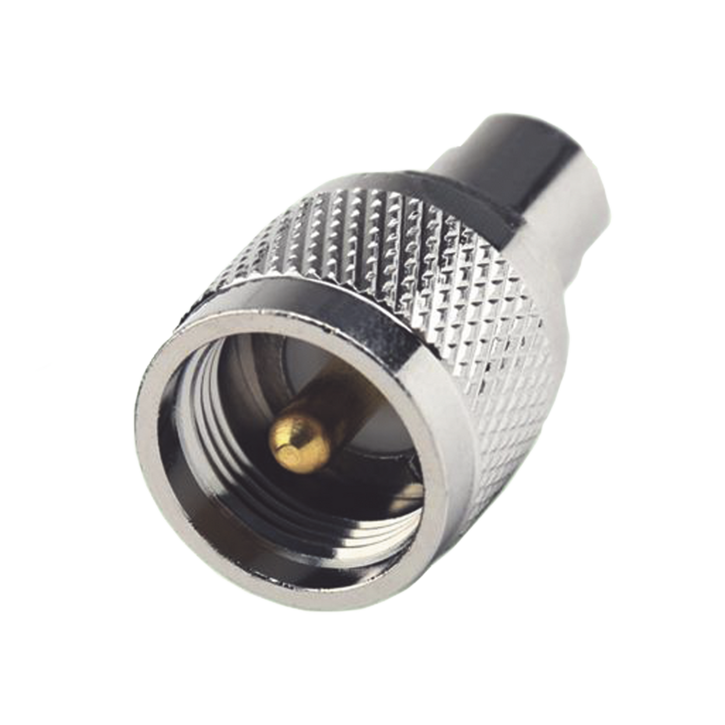 Adaptador en Línea de FME Macho a UHF Macho (PL-259), Níquel/ Oro/ Teflón.