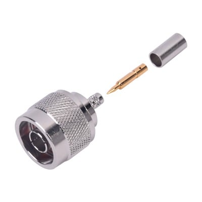 Conector N Macho de Anillo Plegable para Cables Coaxiales LP-142, LP-195, RG-58/U, RG-142/U, LMR-195, Níquel/ Oro/ Teflón.​