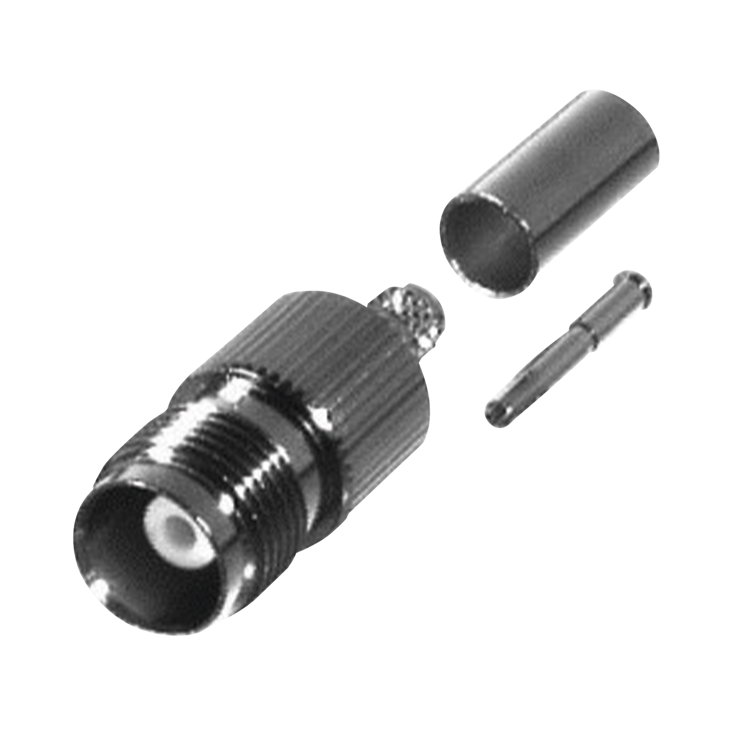 Conector TNC Hembra de Anillo Plegable para Cables PROFLEX, Grupo P, Níquel/ Oro/ Delrin.