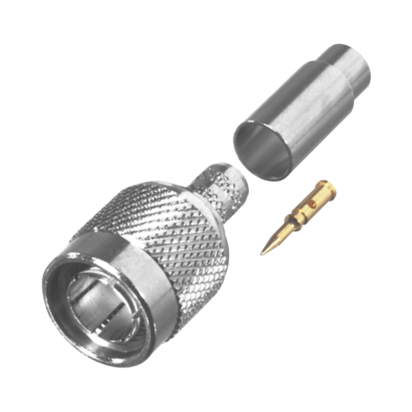Conector TNC Macho en 75 Ohm, de Anillo Plegable para Cable RG-59/U, AWG 20, Níquel/ Oro/ Teflón.â??