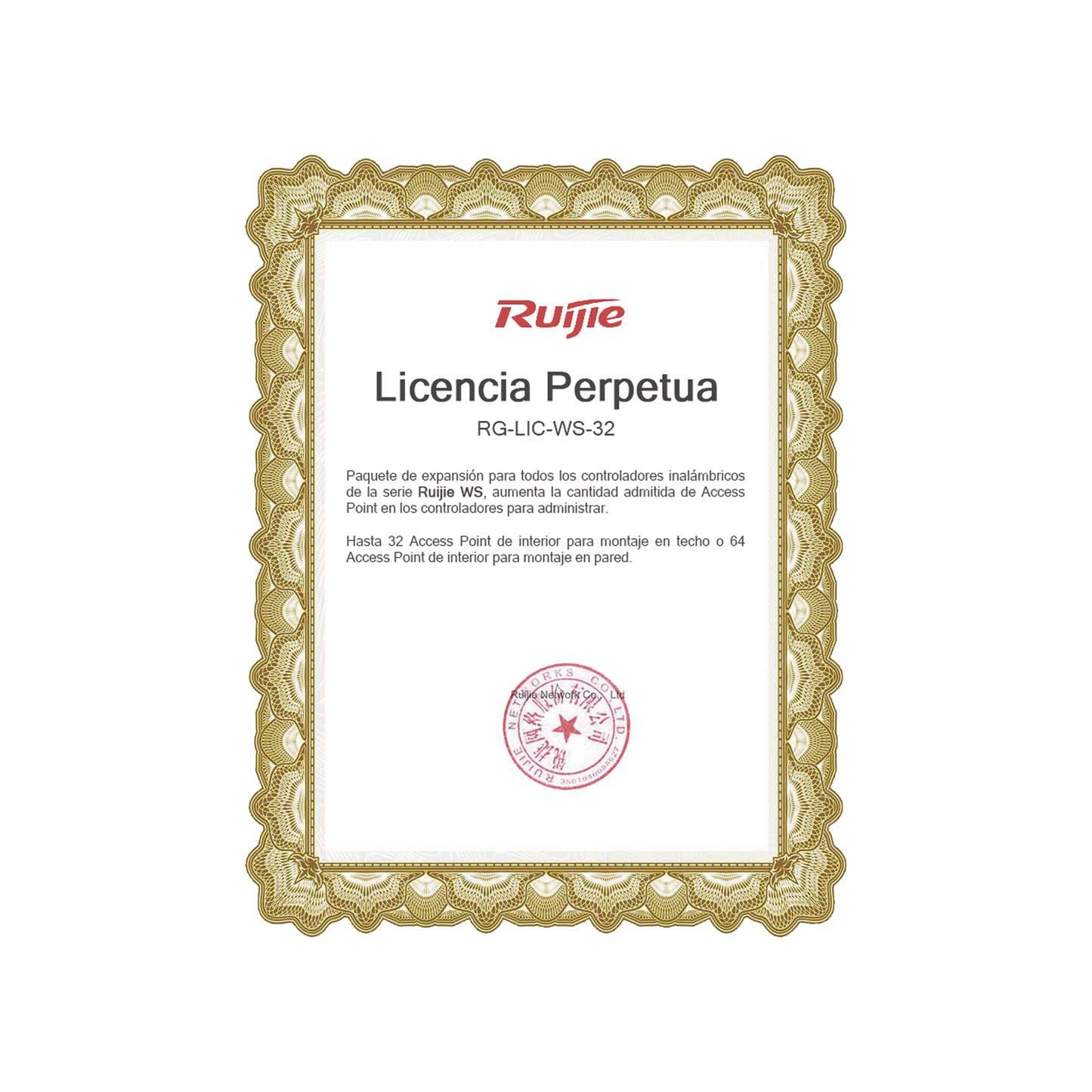 Paquete de expansión para controladores inalámbricos serie Ruijie WS hasta 32 APs interior en techo o 64 APs interior montaje en pared.