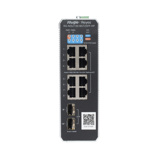 Switch Industrial PoE hasta , Ideal para temperaturas Extremas y protección contra descargas, 1 x PoE++ Port, 7 x PoE+ Ports, and 2 x SFP Uplink Ports