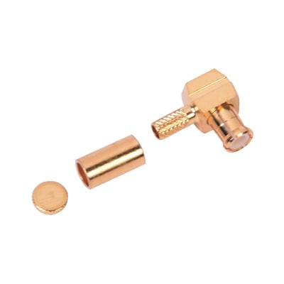 Conector MCX Macho en Ángulo Recto de Anillo Plegable para Cable RG-174/U, 8216, Oro/ Oro/ Teflón.