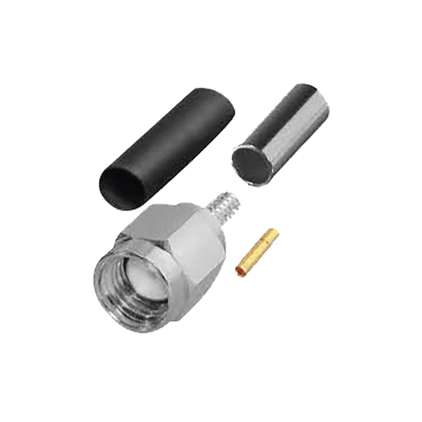 Conector SMA Macho Inverso de Anillo Plegable para Cables RG-174/U, RG-316/U, Níquel/ Oro/ Teflón.