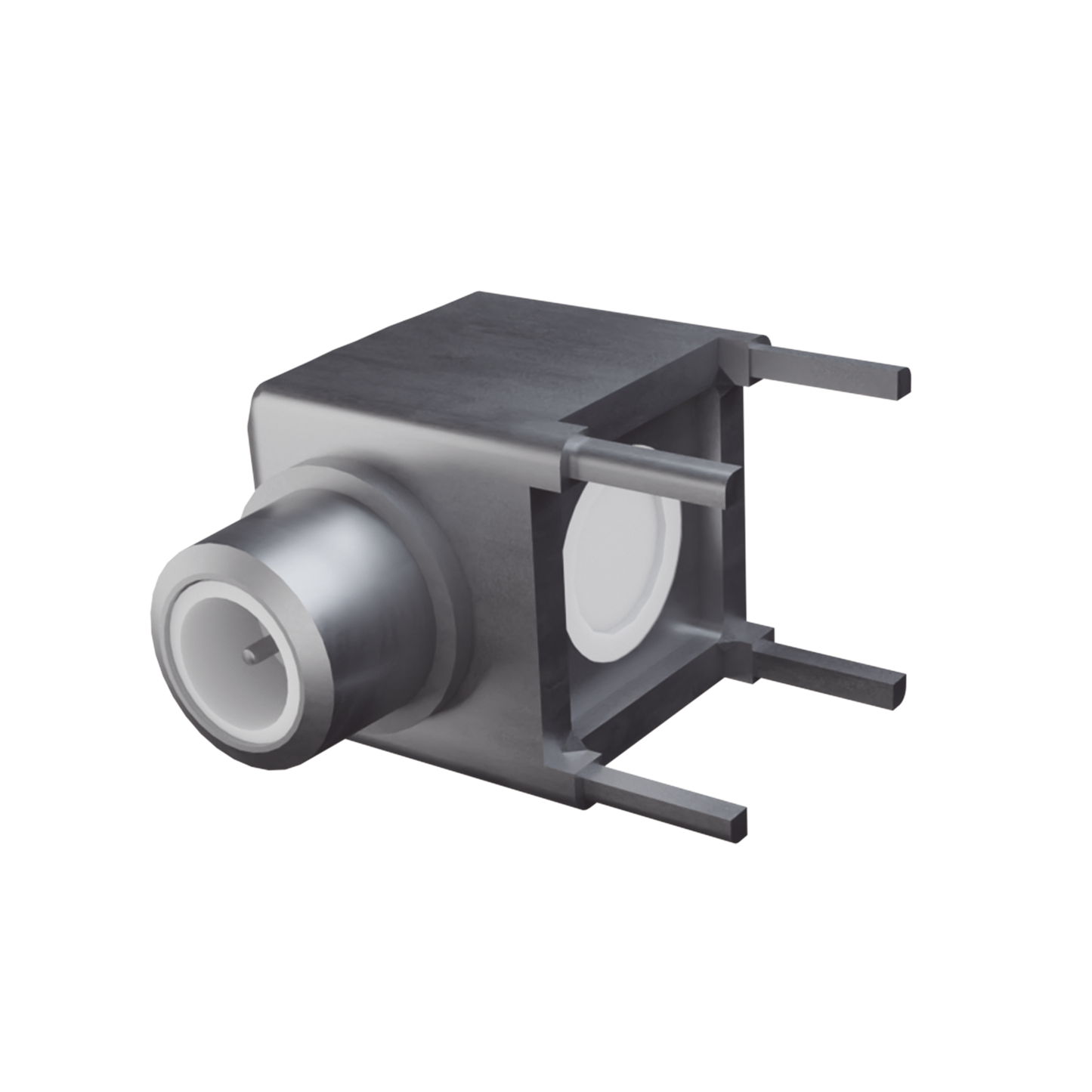 Conector SMB Hembra (PIN Macho) en Ángulo Recto de Montaje para PCB, 75 Ohm, Oro/ Oro/ Teflón.