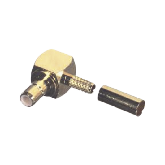Conector SMB Hembra (Jack) en Ángulo Recto, (Pin Macho), Anillo Plegable para RG-174/U, Oro/ Oro/ Teflón.