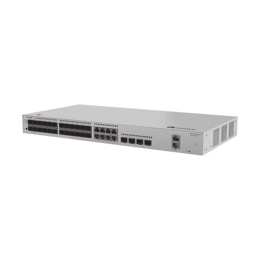 Switch de Distribución/Core Gigabit Administrable Capa 3 / 24 puertos 1GE SFP ( Combo con 8 Puertos 10/100/1000 Mbps) / 4 Puertos 10GE SFP+ Uplink / ERPS / Rutas Estáticas / iStack / Administración Nube Gratis