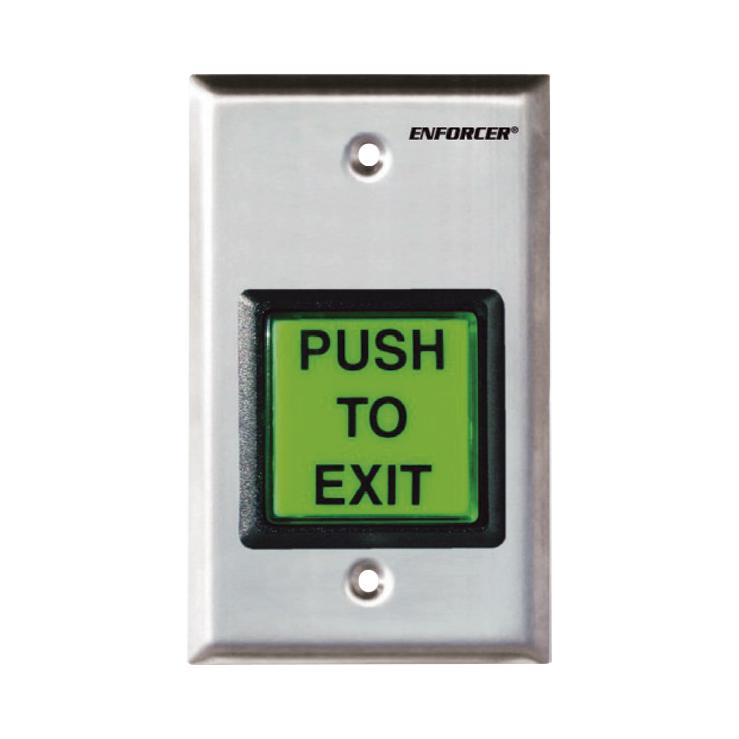 Botón de Salida / Con Iluminación / Con Placa de Pared de Acero Inoxidable / IP65 / Voltaje 12 / 24 Vcd / Mensaje de Idioma Intercambiable / 3 Placas de Idioma Incluidas