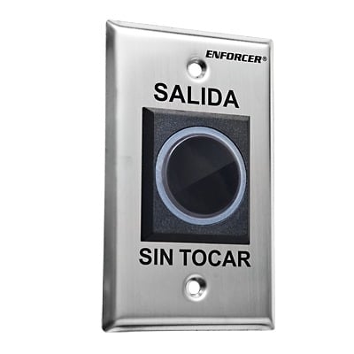 Botón de Salida sin Contacto / Sensor IR / Iluminado / Normalmente Abierto y Cerrado / Distancia Ajustable de Detección / Rele Ajustable de 0.5 a 30 Segundos / Uso Interior