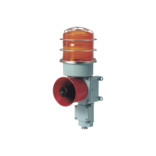 Combinación de baliza LED color Ámbar con sirena electrónica para aplicaciones de la industria pesada  máx.120 dB a 120 VCA