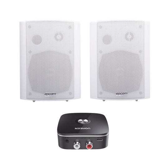 Kit Altavoces + Modulo Receptor BT | Montaje en Pared | 2x20W RMS | Material ABS y Reja Metálica | Bracket de Metal | Color Blanco