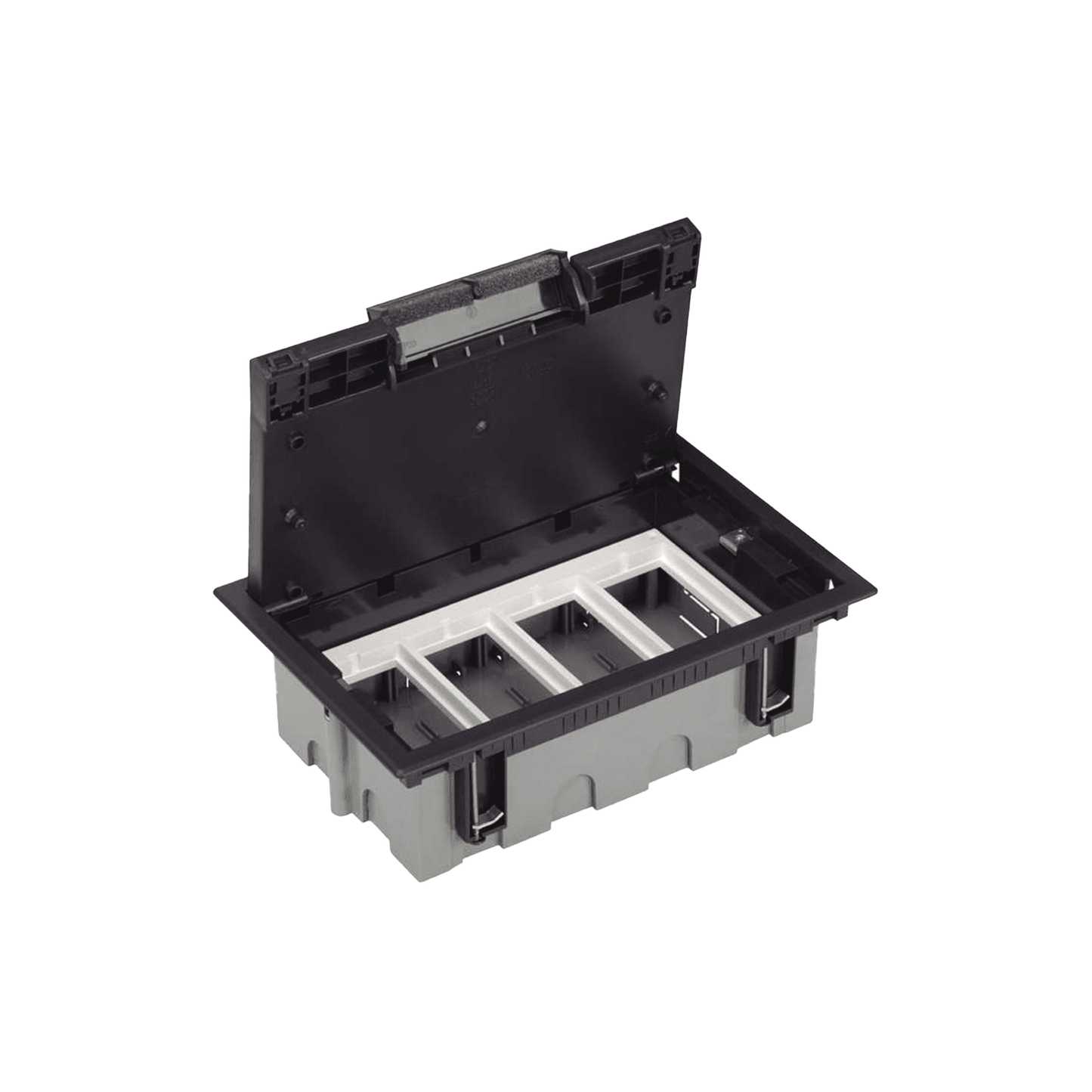 Caja Para Instalación en Piso Falso para Voz, Datos o Contactos Eléctricos / Capacidad para 4 Módulos / Espacio Embellecedor en la Tapa / Profundidad Ajustable de 90 a 120 mm / Los Módulos se Adquieren Aparte / (SF410/14CY)