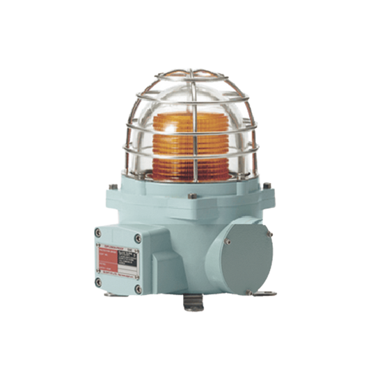 Baliza con luz LED color Ámbar con patrón de destello fijo o flasheante, ideal para zonas y áreas peligrosas, opera en un rango de 120 VCA