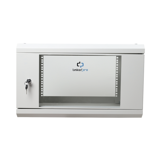 Gabinete de Pared de 6U con Puerta de Cristal Templado, 455 mm de Profundidad Total, Rack de 19'', Acero Reforzado Color Gris Mate