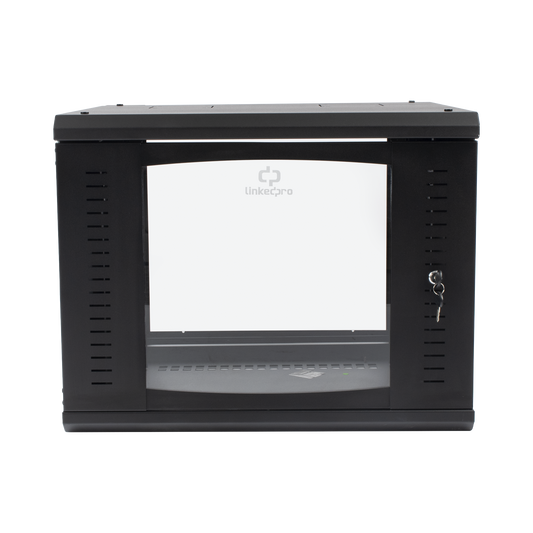 Gabinete Abatible de Pared (Con Marco Trasero) con Rack 19" de 9 Unidades. Ventana de Cristal Templado.