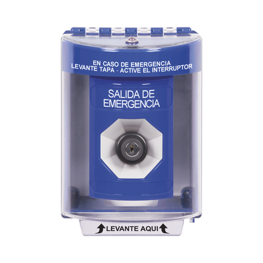 Botón de Salida de Emergencia, Texto en Español, Tapa Protectora de Policarbonato Súper Resistente, Llave para Activar