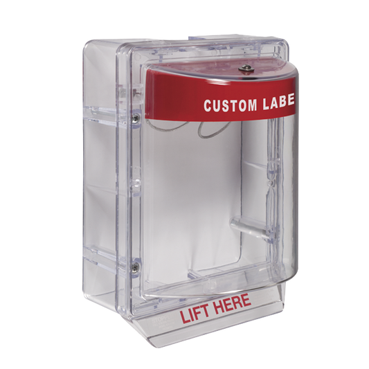 Cubierta Protectora Serie Stopper II® De Policarbonato, Con Bocina, Espaciador Transparente, Montaje en Superficie, Etiqueta Personalizada