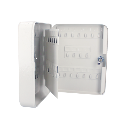 Caja para llaves con capacidad para 60 llaves/ Medidas 200 x 250 x 75 mm (ancho x alto x profundidad)/ Fabricada en acero/ Cerradura con llave.