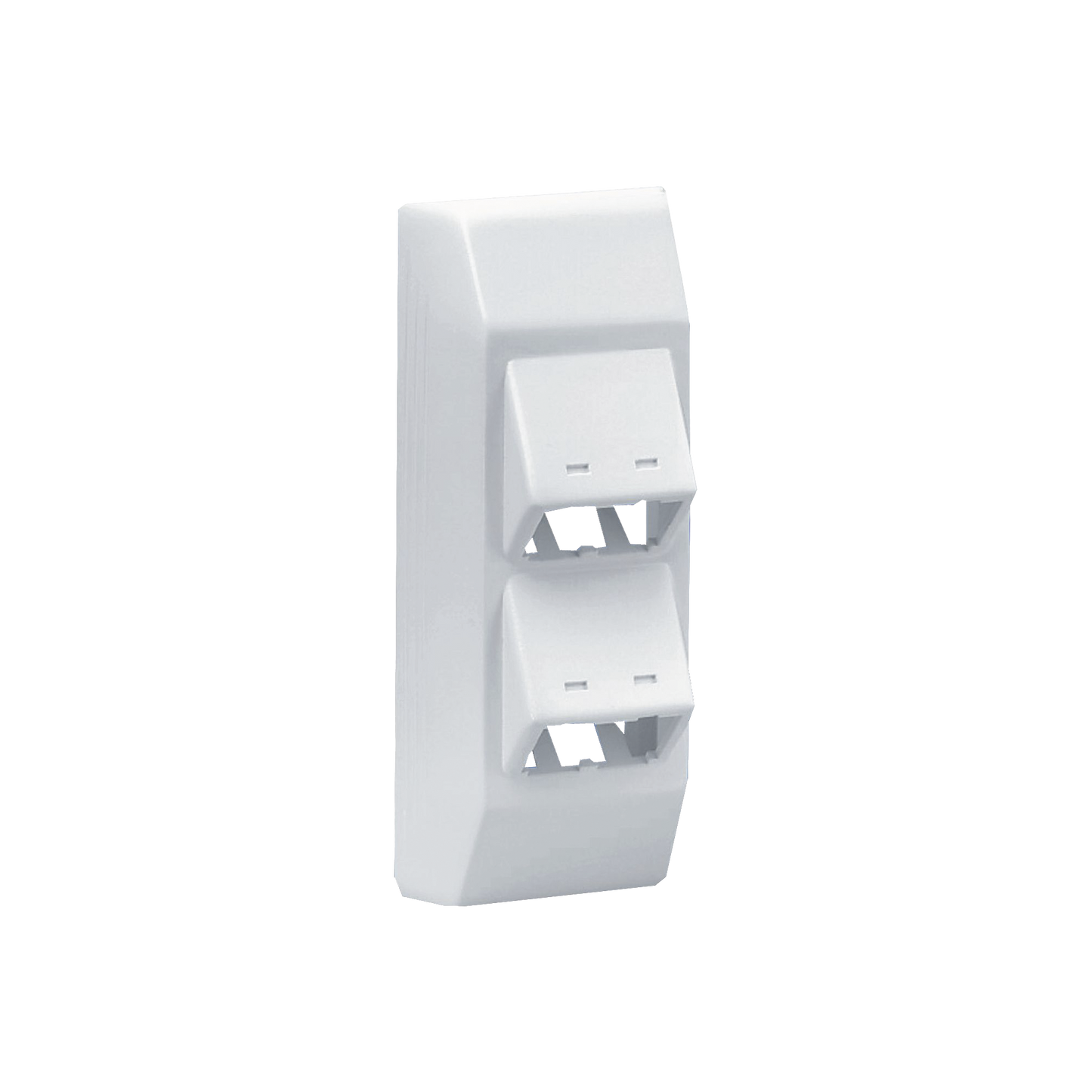 Soporte Con 4 Puertos Mini-Com, Con Bisagras de Instalación a Presión, Para Canaletas T45, Material PVC Rígido, Color Blanco Mate