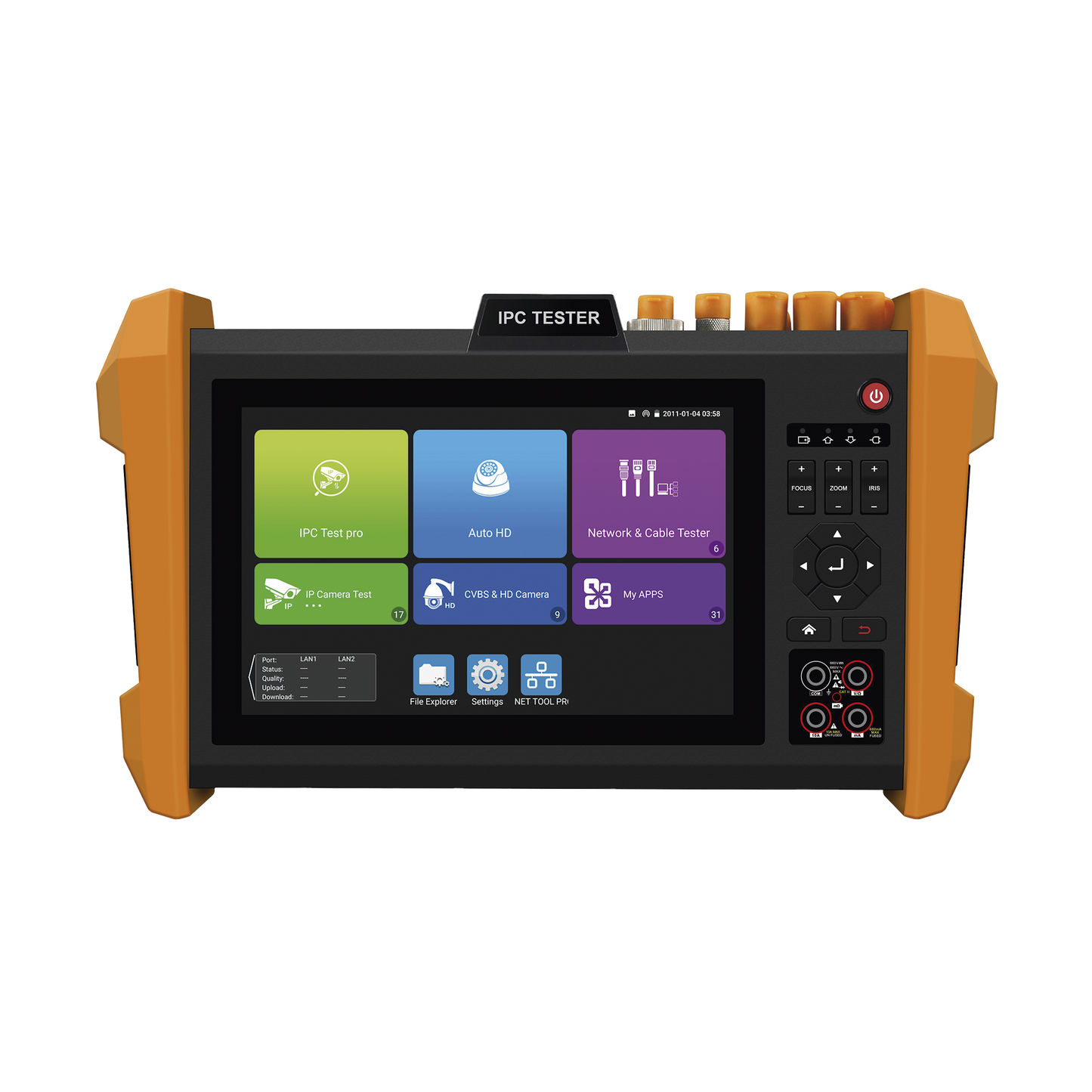 Tester Profesional Multifunción | Pantalla Táctil 7" | Láser Integrado | Cámara Integrada | Prueba IP/HD Coaxial | 4K/8K | H.265/H.265 | ONVIF | WiFi | Analizador de Cable | Medidor Red y Fibra | TDR | Multímetro.