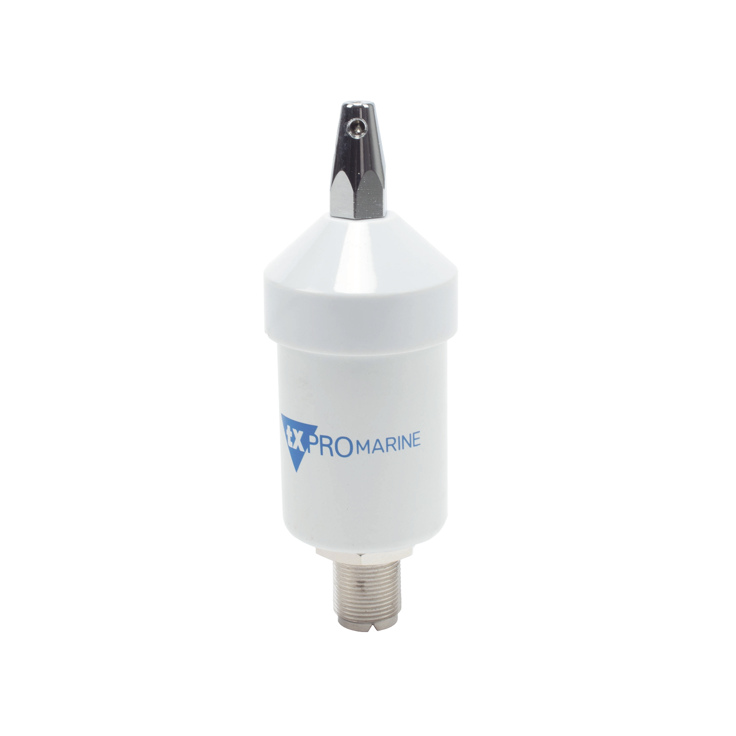 Antena marina VHF en látigo de acero inoxidable en rango de 156 a 163 MHz. Incluye cable de 4.5 m con conectores PL-259 instalados y montaje en L