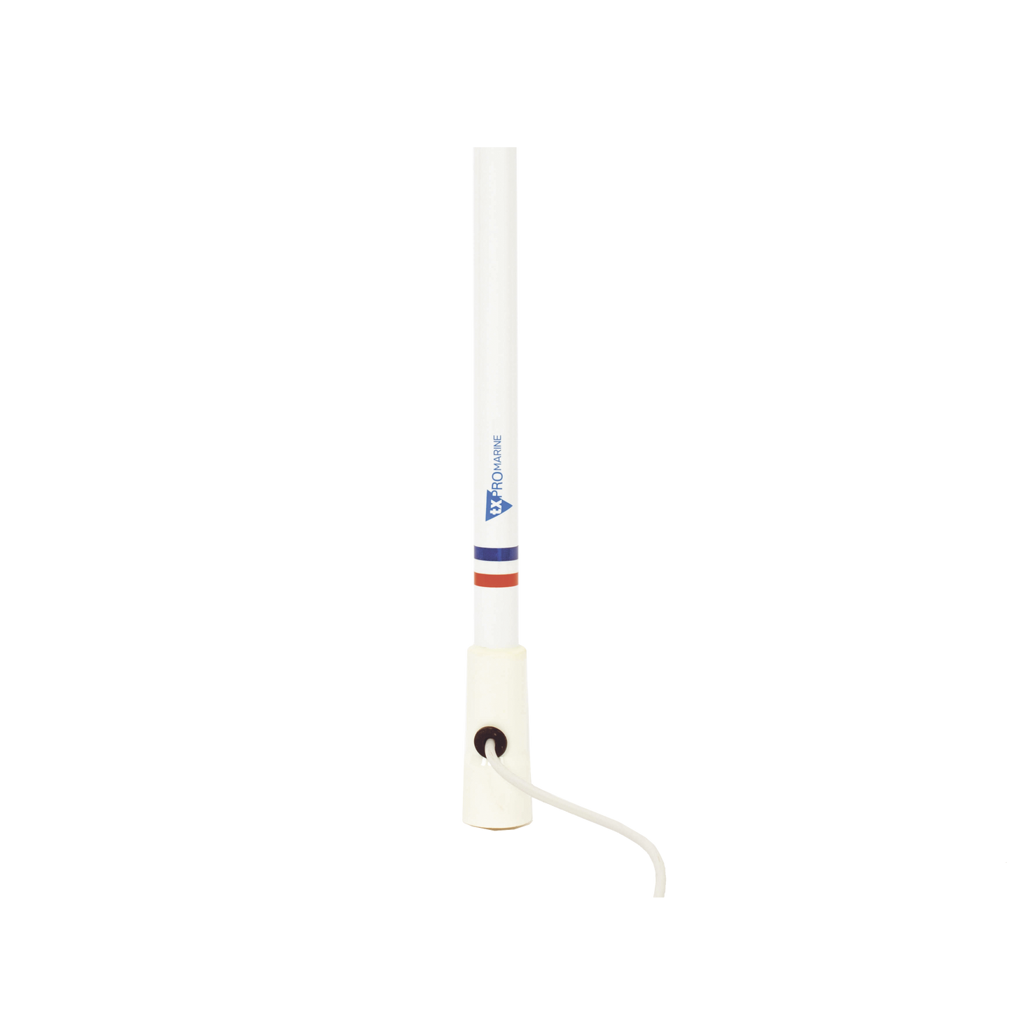 Antena marina VHF en fibra de vidrio en rango de 156 a 163 MHz, Incluye 4.5 metros de cable y conector PL-259 macho.