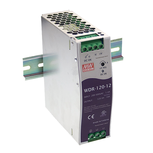 Fuente de Poder Industrial de 120W, salida 24 Vcc, para montaje en Riel Din