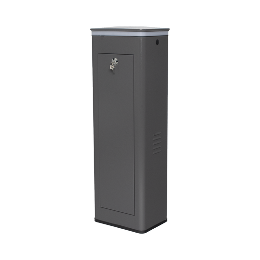 Barrera Vehicular Derecha / Soporta Brazo de Hasta 5.5 m / Final de Carrera Ajustable Por Programación / Movimiento fluido / Diseño Elegante Color Gris / Con Corona Led Semaforizada