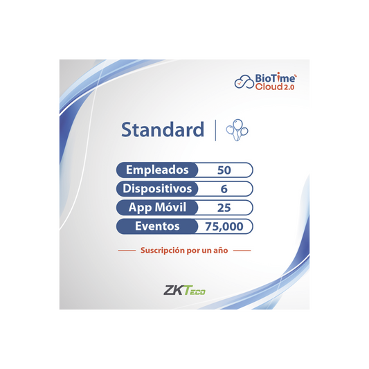 LICENCIA STANDART BIOTIME CLOUD 2.0 / 50 USUARIOS / 6 DISPOSITIVOS (Licencia Anual)