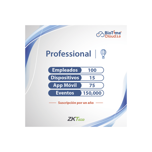 LICENCIA PROFESSIONAL BIOTIME CLOUD 2.0 / 100 USUARIOS / 15 DISPOSITIVOS (Licencia Anual)